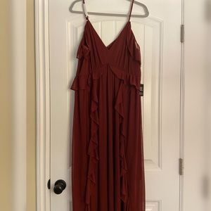 Cold Shoulder Ruffle Maxi Dress - Burgundy